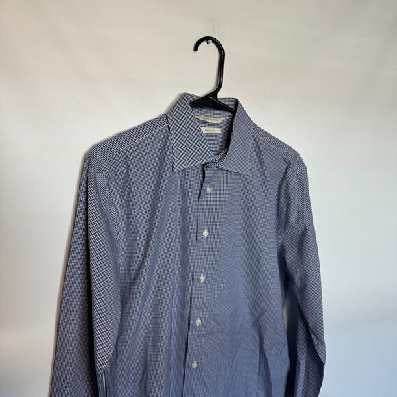 Suitsupply Shirt Mens Medium Tall 15.5 Blue Plaid Traveler Cotton Long Sleeve - Picture 2 of 11